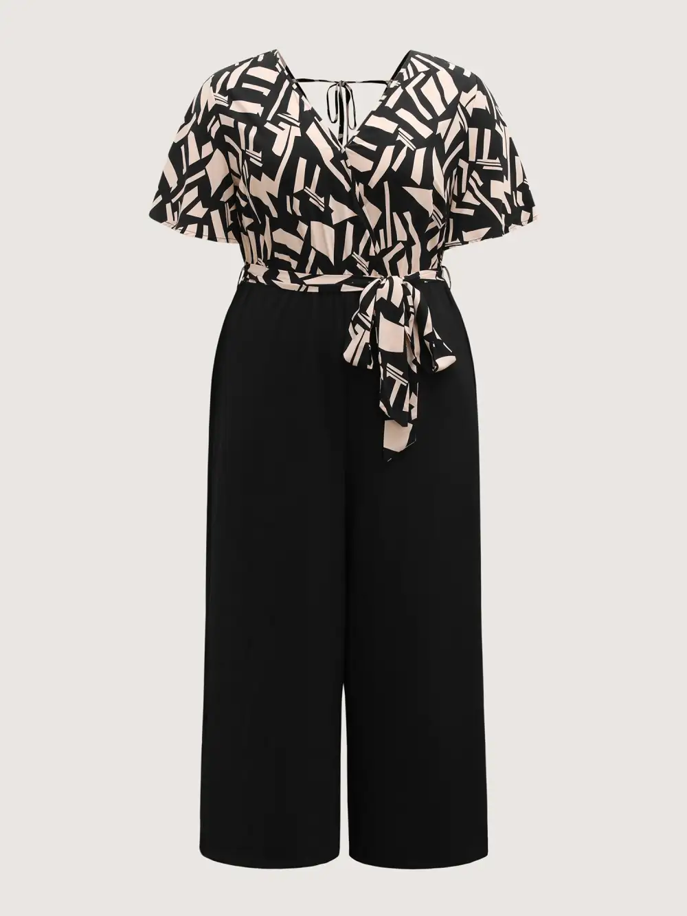 Geometric Pattern Contrast Pockets Jumpsuit