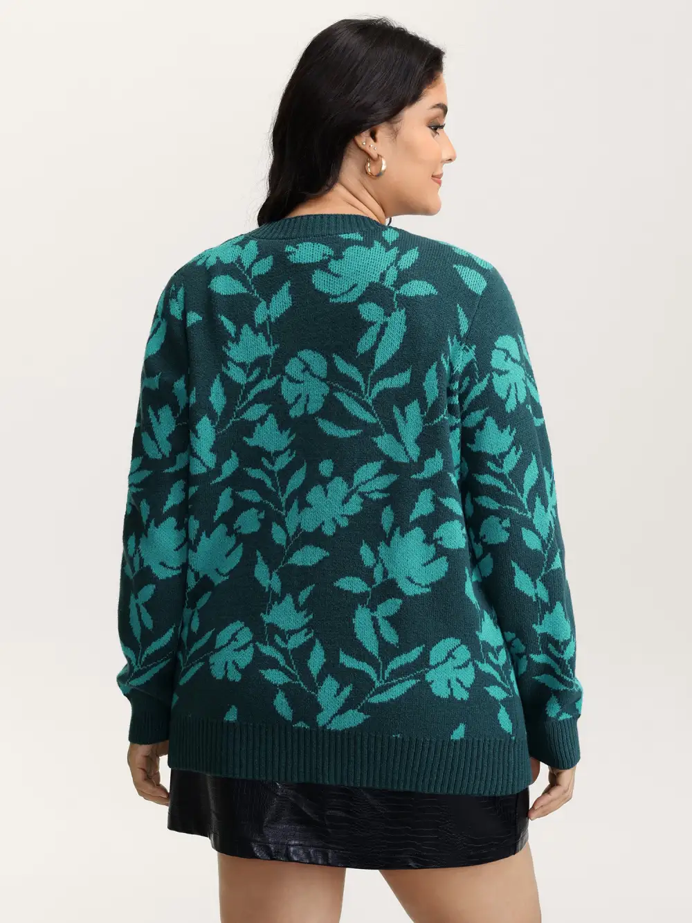 Floral Print V-Neck Ribbed Knit Cardigan