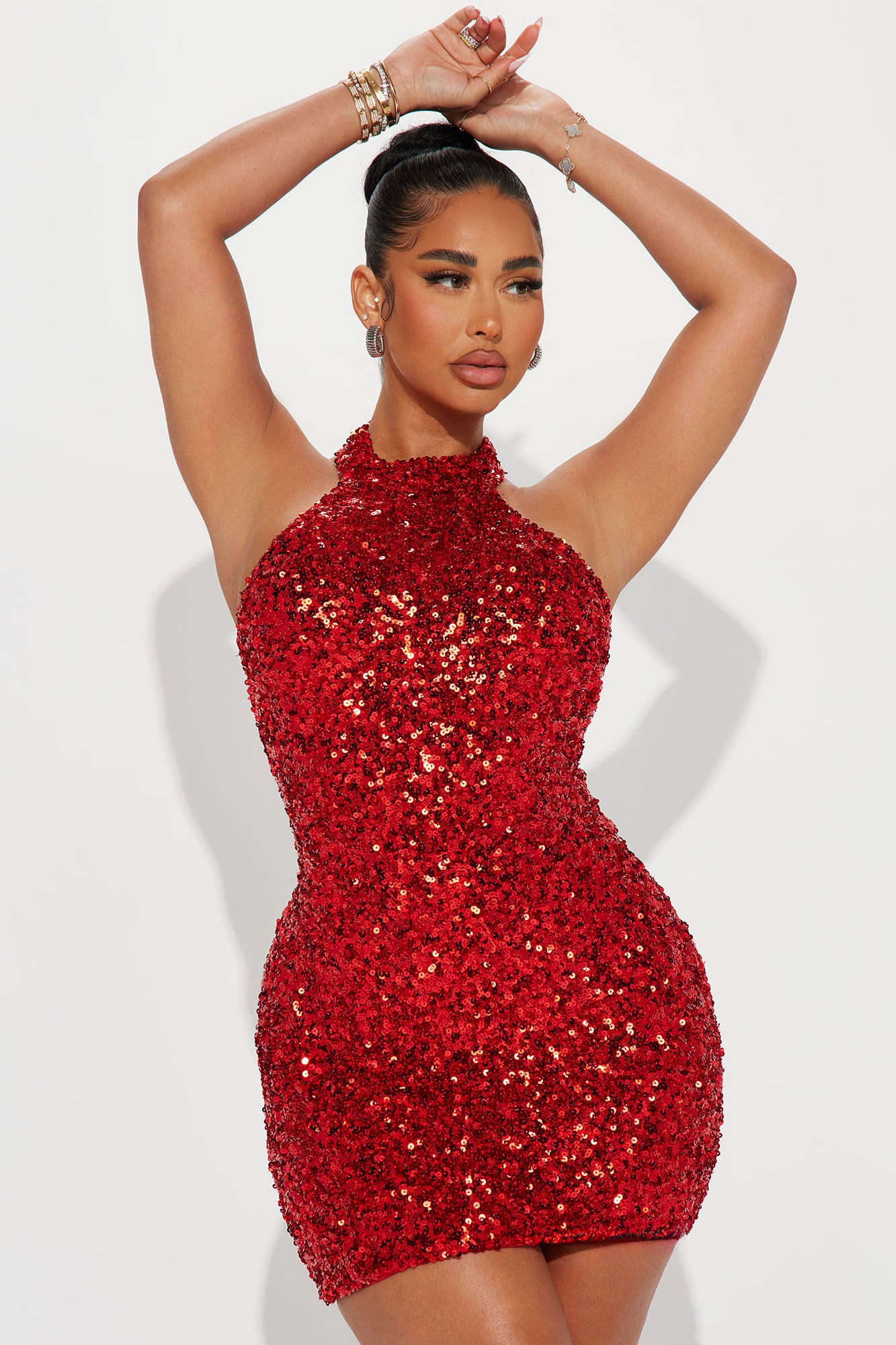Luna Sequin Mini Dress - Red