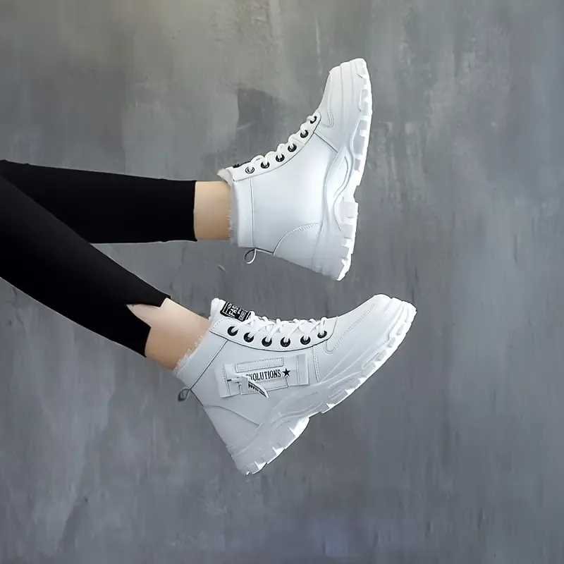 Cozy Winter High Top Sneakers - Fashion Sneakers with Plush Lining, Thick Soles, and Lace-up Closure for Cold Weather - Warm, Comfortable, and Supportive Shoes for Women