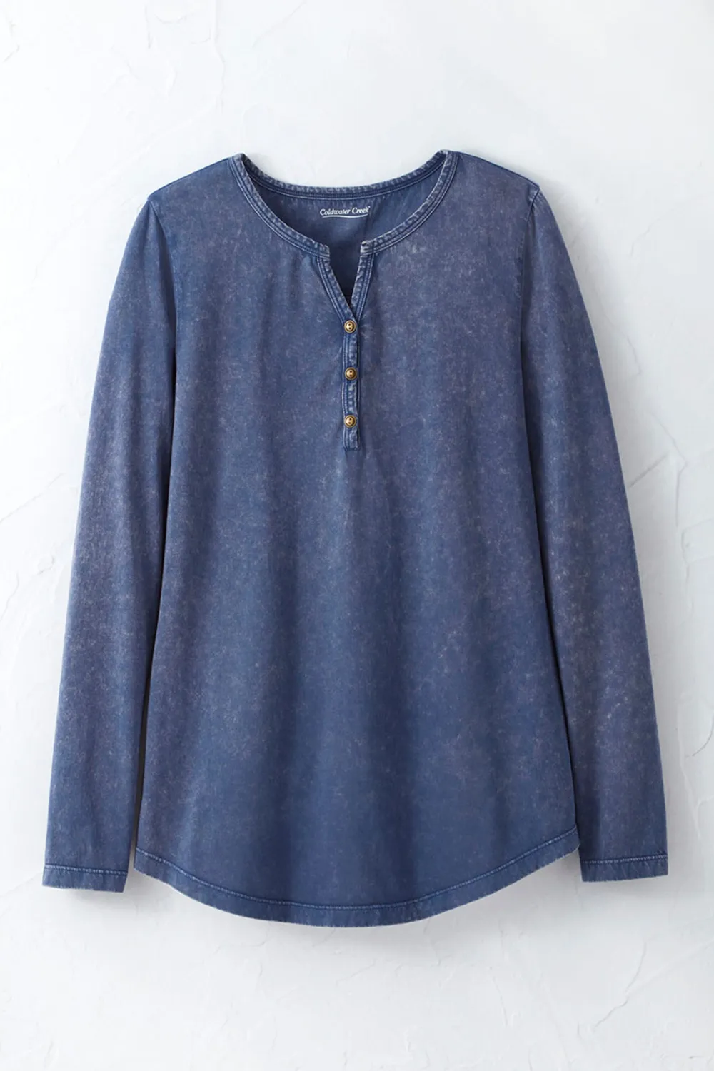 Vintage-Wash Solid Long-Sleeve Henley