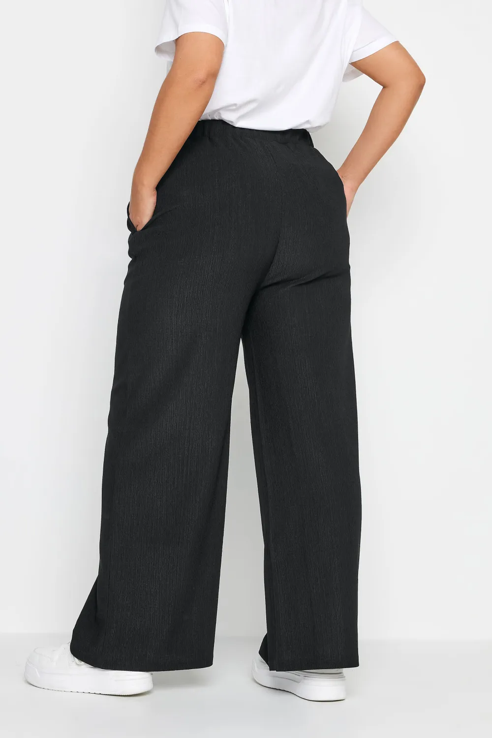 YOURS Curve Khaki Green Textured Wide Leg Trousers