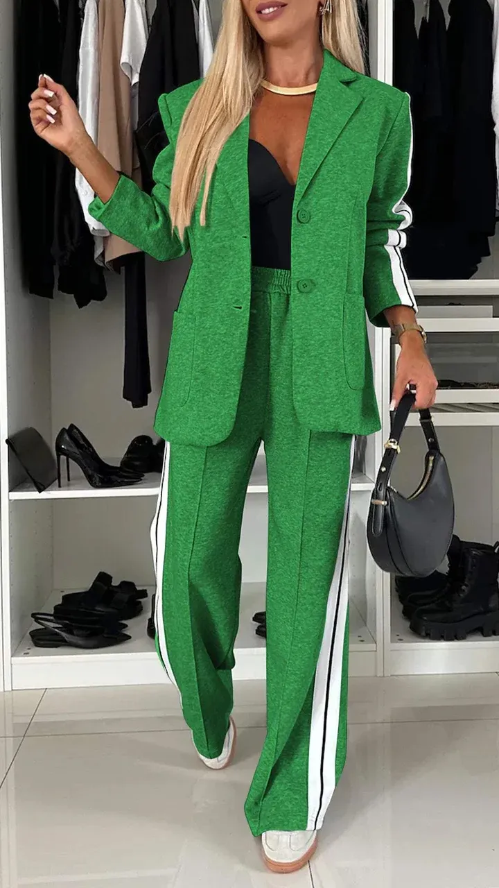 Women's Fashion Contrast Color Jacket & Pants Two-piece Set