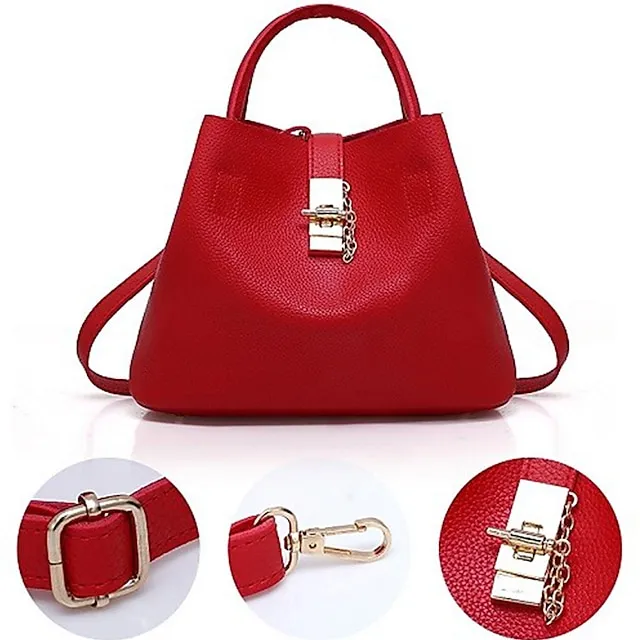 Women's Handbag Crossbody Bag Shoulder Bag PU Leather Office Daily Chain Solid Color Black Pink Red