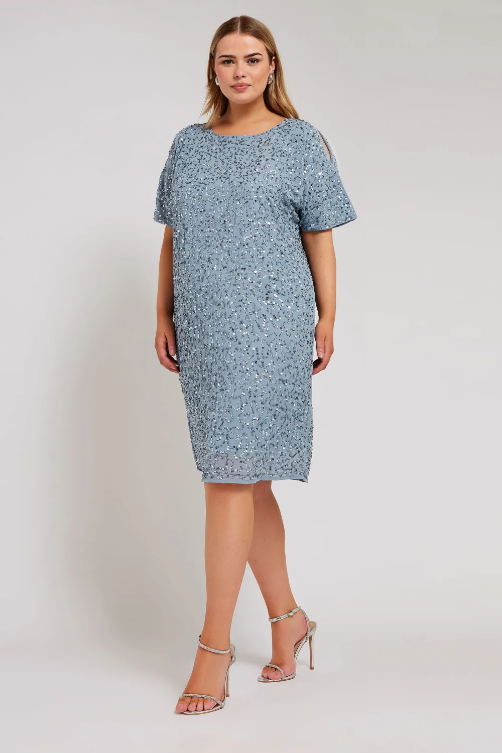 LUXE Curve Teal Green Sequin Hand Embellished Cape Dress