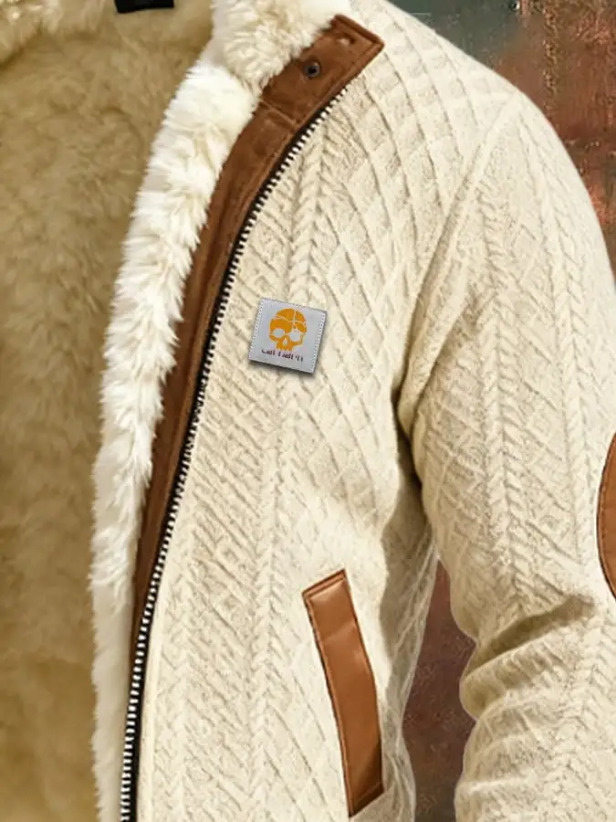 Men's Retro Texture Knitted Jacquard Warm Multi-Pocket Outdoor Jacket