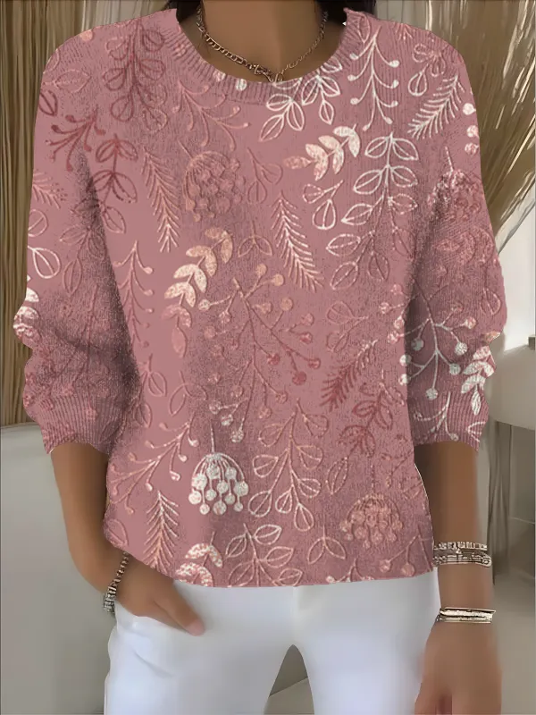 Women's Fall Festive Floral Pattern Pullover Top