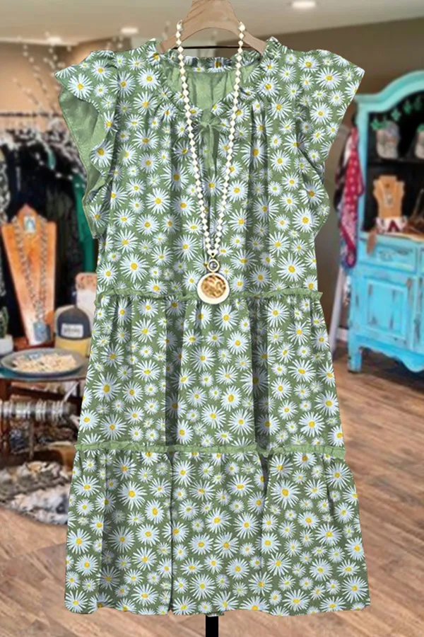 Elegant Floral Print Ruffled Dress