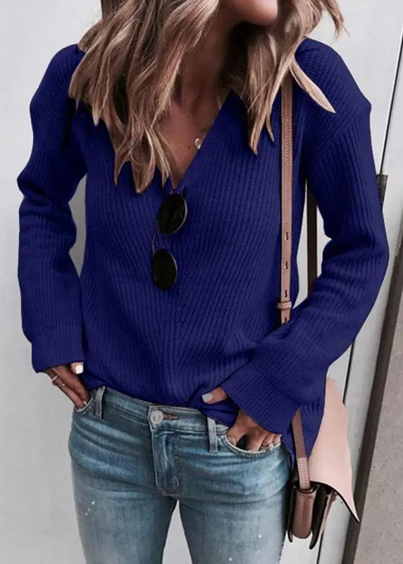 V-neck Solid Long Sleeve Sweater