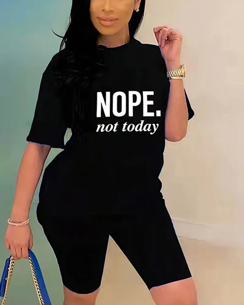 Letter Print Short Sleeve T-Shirt & Shorts Set