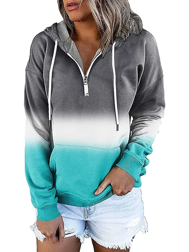 Women's Hoodie Sweatshirt Pullover Streetwear Casual Front Pocket Green Blue Purple Gradient Casual Hooded Long Sleeve S M L XL XXL