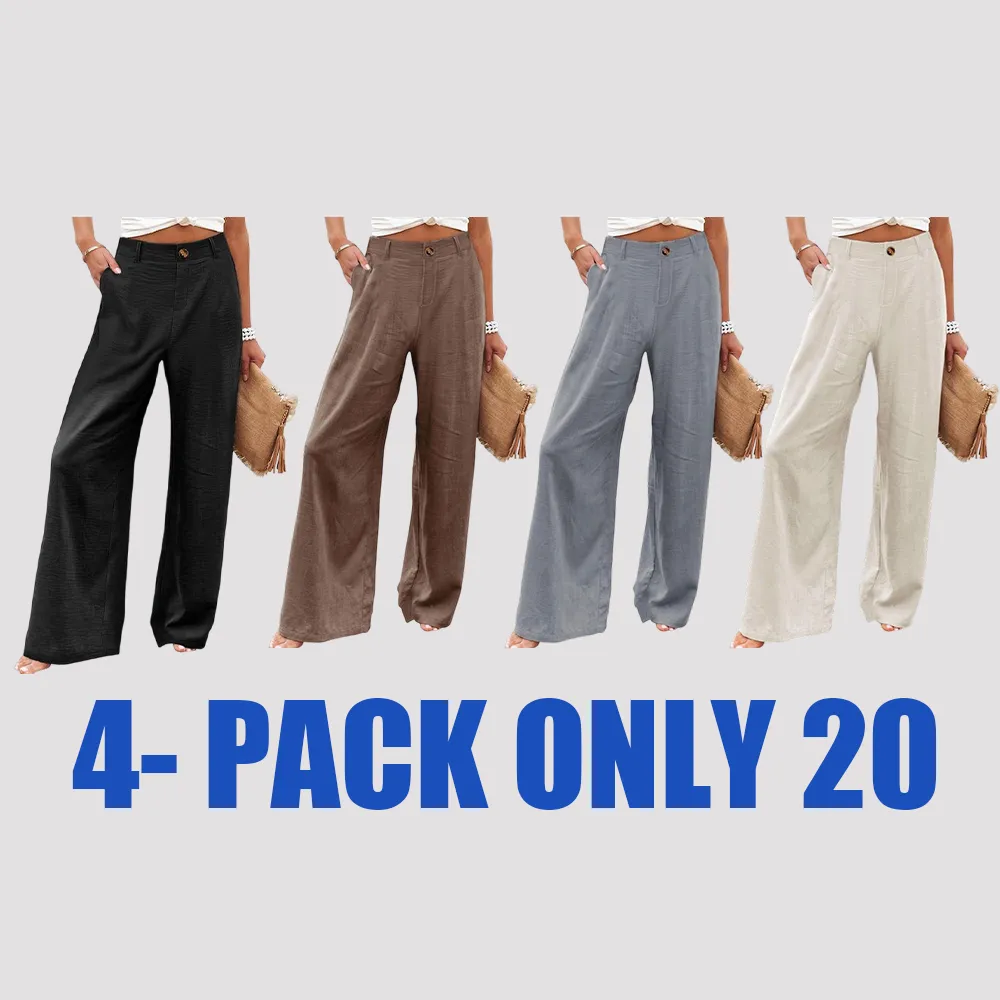Womens Cotton Linen Pants Casual Button Up High Waisted Wide Leg Trousers Wideleg Loose