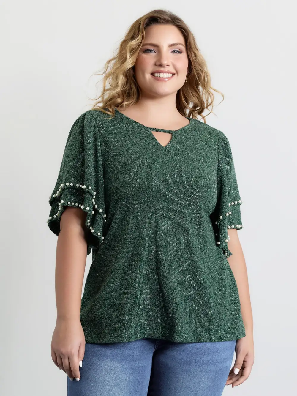 Textured Bead Layered Sleeve T-Shirt
