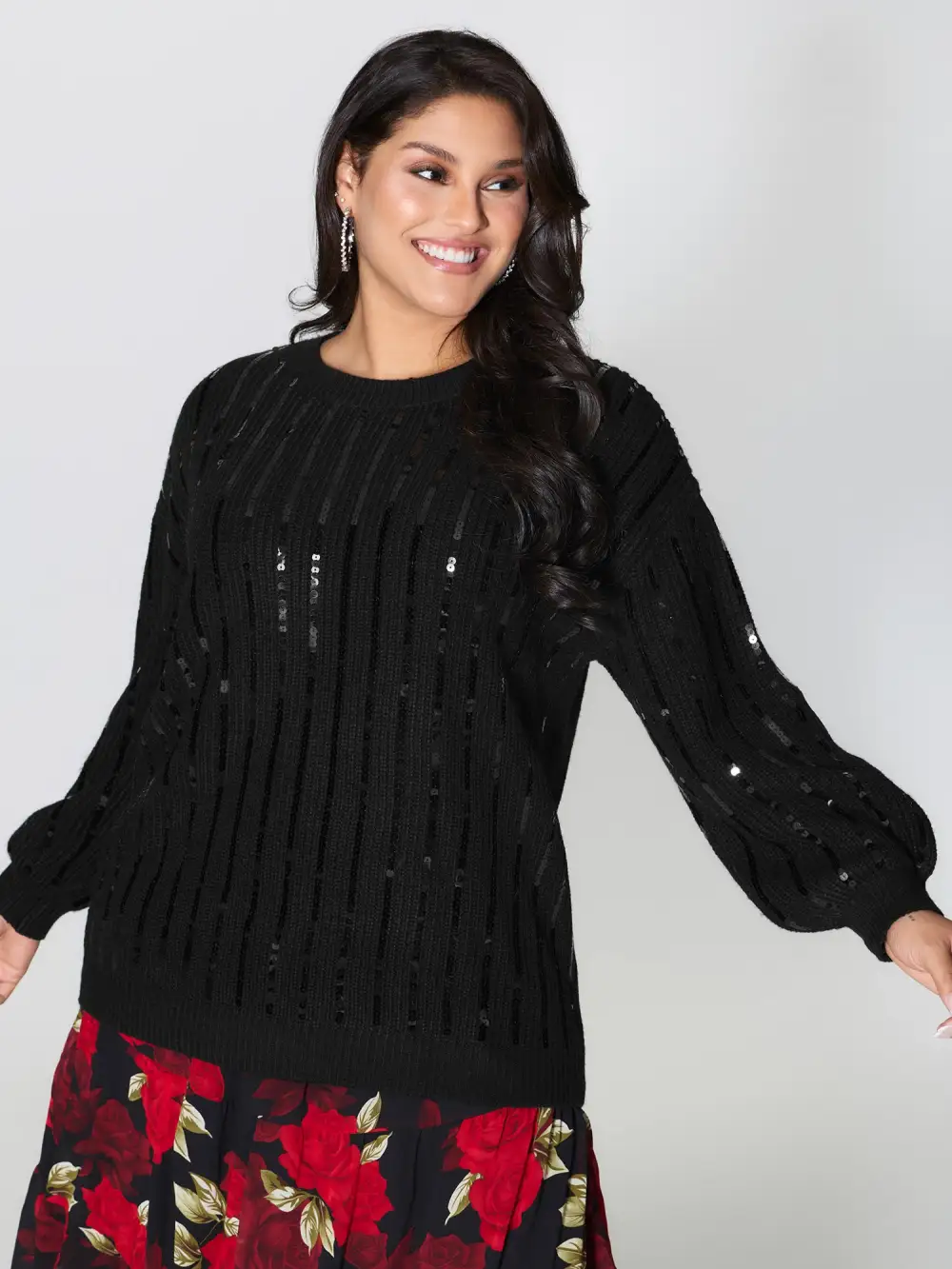 Sequin Embroidered Textured Pullover