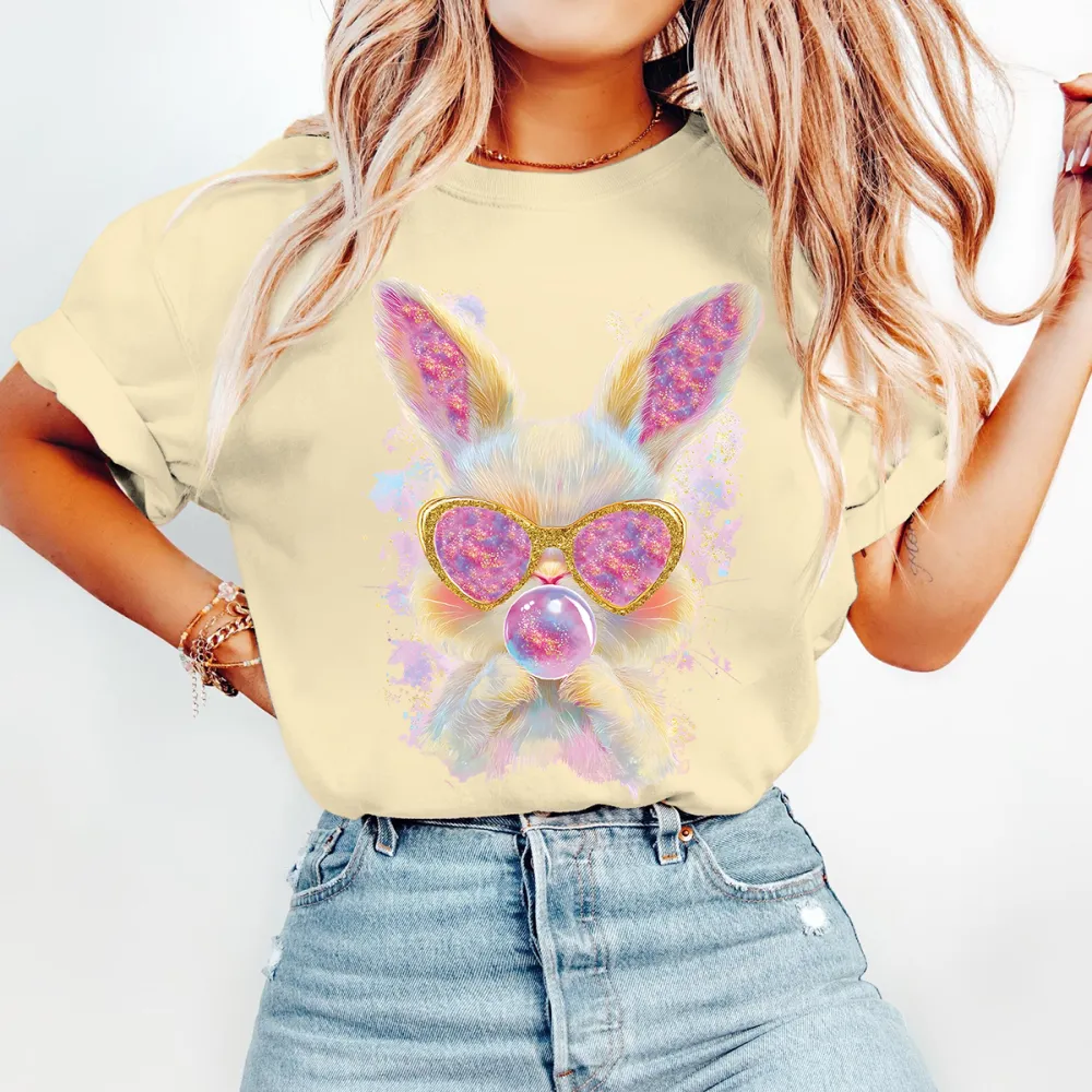 Easter Bunny Printed Round Neck Short Sleeve T-Shirt