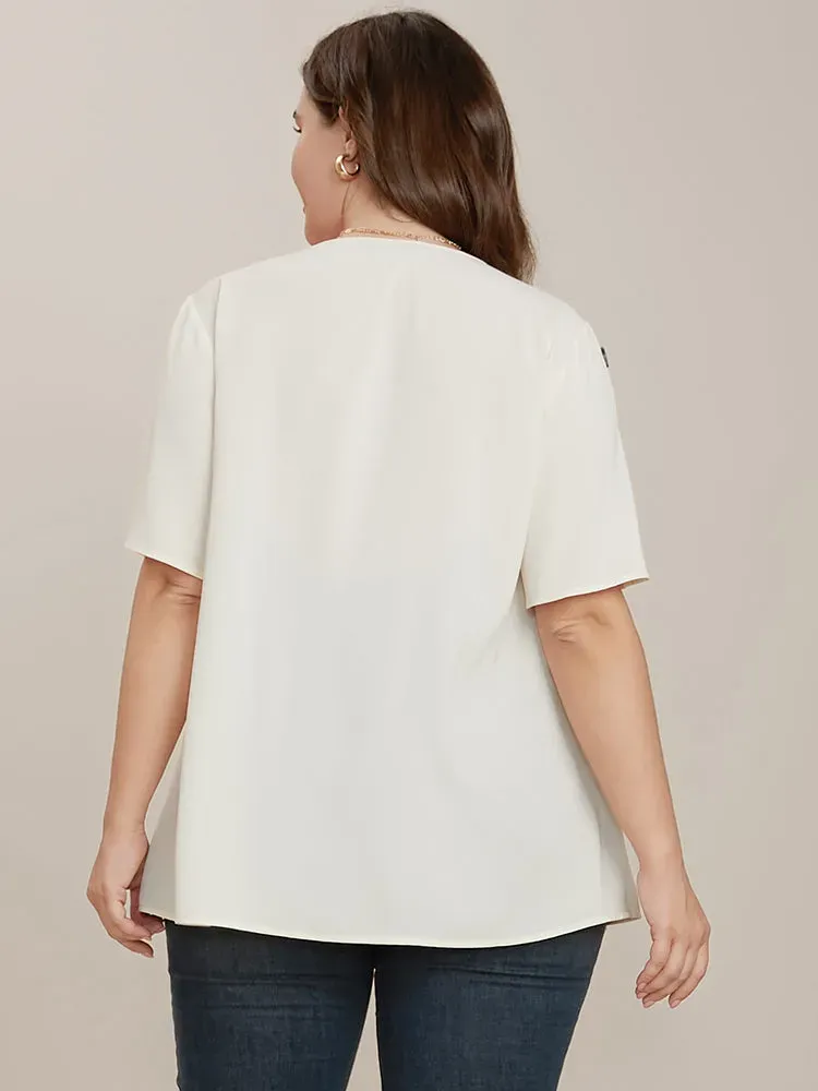 Plain Round Neck Button Detail Blouse