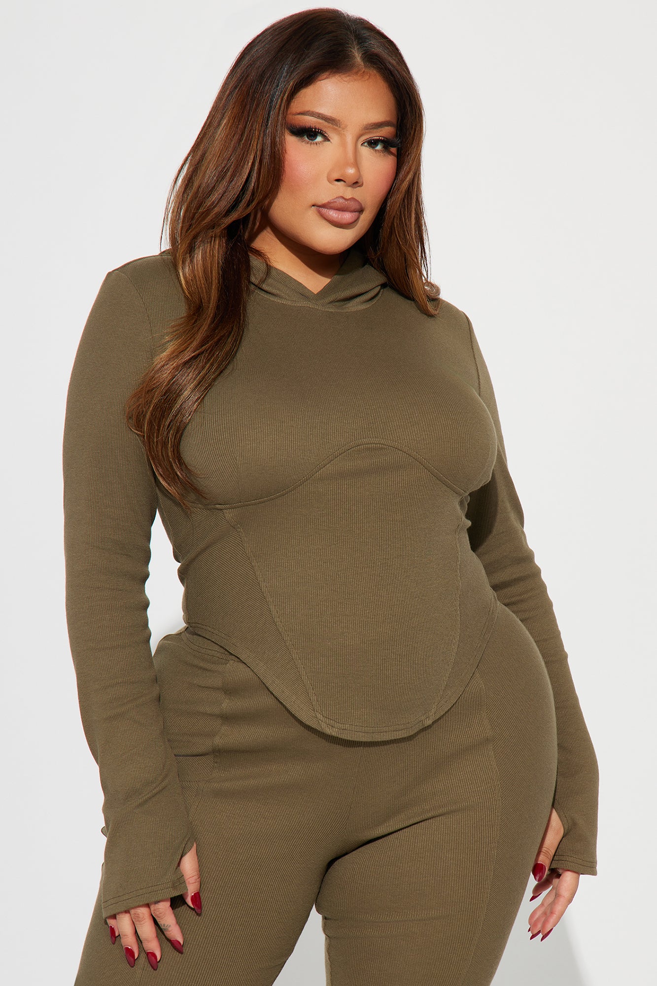 Faye Ribbed Pant Set - Olive