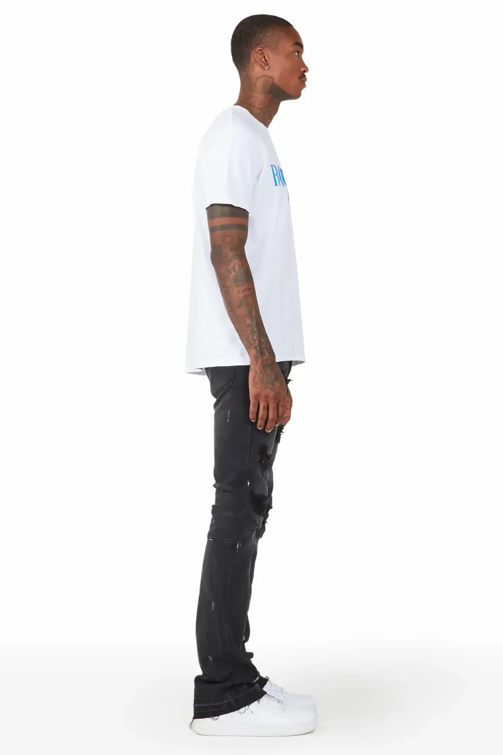 Flanagan Black Patched Stacked Flare Jean