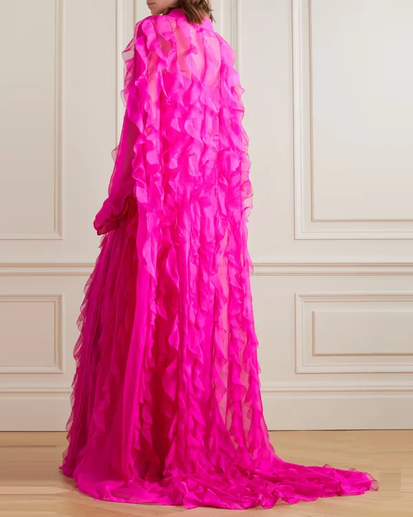 Ruffled silk-chiffon gown