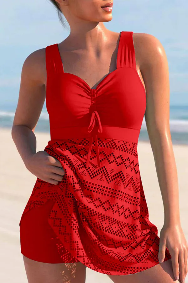 Solid Hollow Out 2PCS Swimsuit Set