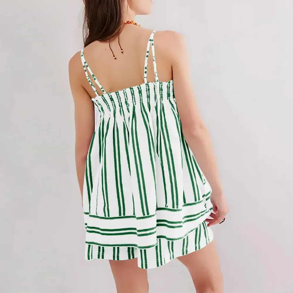 ✨Women 2 Piece Camisole Babydoll Top Tank Striped Boxer Shorts Matching Pjs Outfit Lounge Sets