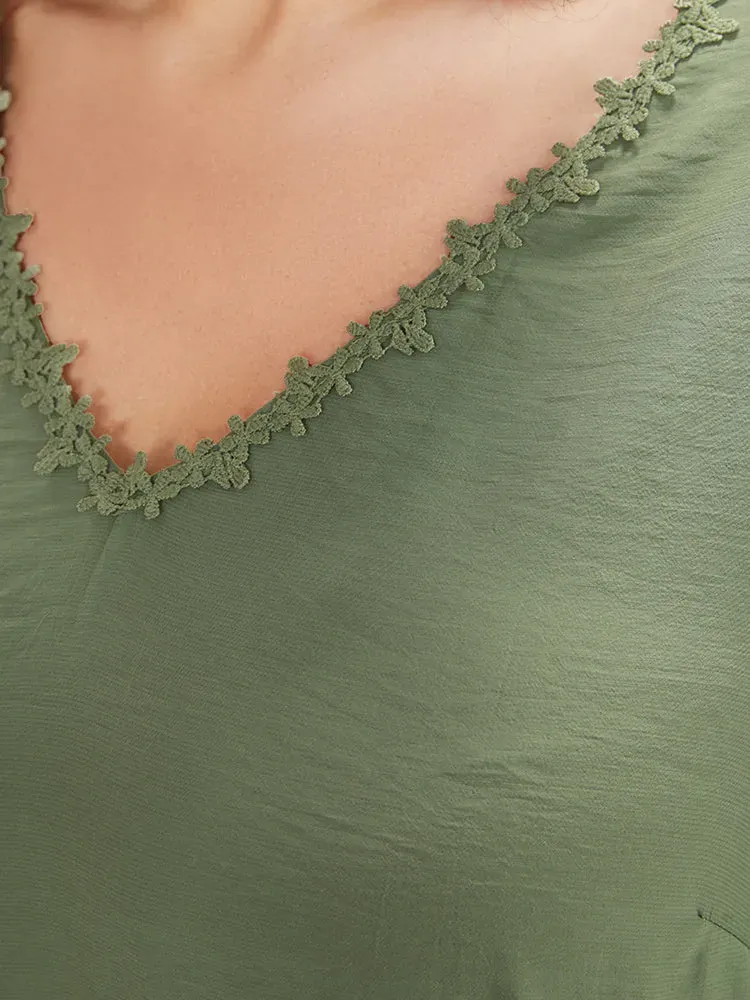 Plain V Neck Floral Patchwork Blouse