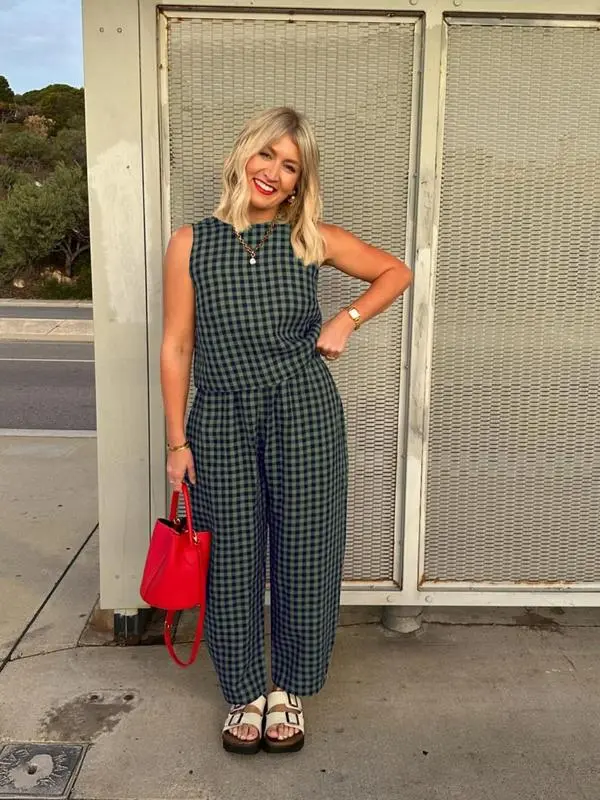 Women's Plaid Tank Top & Pants Set – Casual Sleeveless Summer Two-Piece Outfit