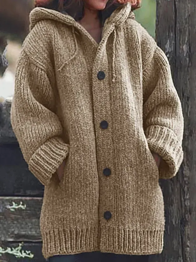 Button Down Hooded Knitted Cardigan Plus Size Knit coat For Women