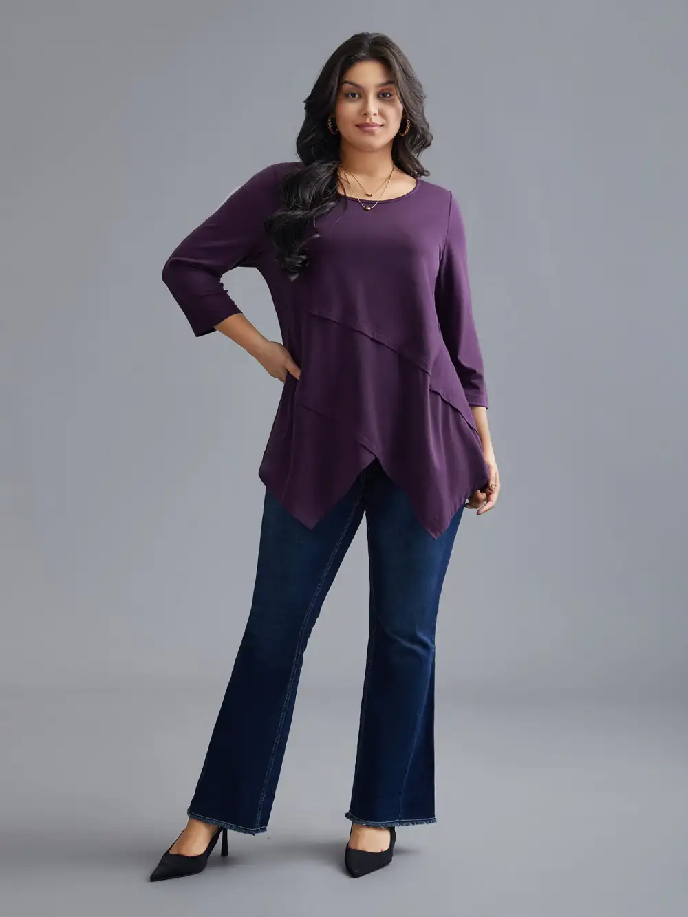 Asymmetrical Hem Overlap Long T-shirt