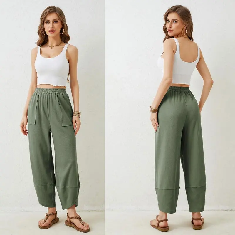 Women's Baggy Wide Leg Palazzo Pants – Casual Elastic Waist with Pockets