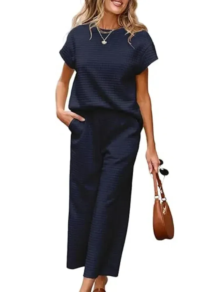 ✨Women's Casual Textured Tops and Wide Leg Pants Lounge Sets
