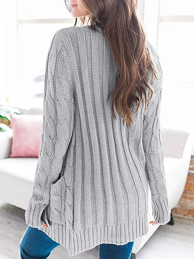 Spring Outfits - Women's Sweater Cardigans & T-Shirt & Scarf Set Cable-Knit Buttoned Cardigan with Pockets and Blouse T shirt Tee Basic