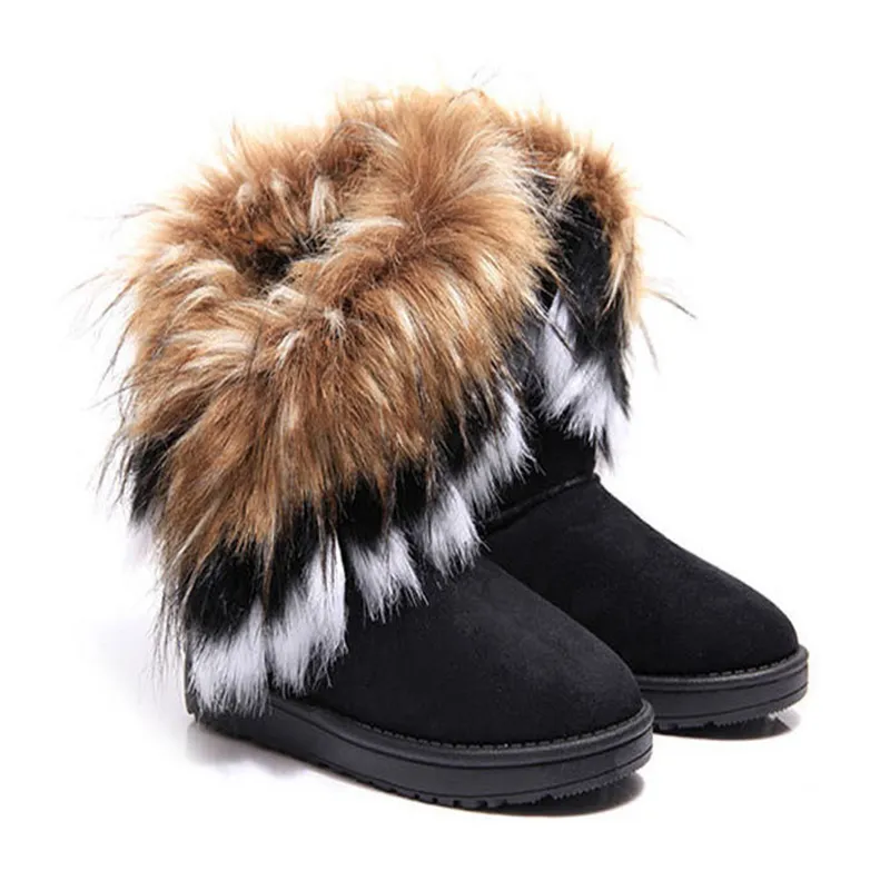 In The Tube Snow Boots Cotton Shoes Fox Fur