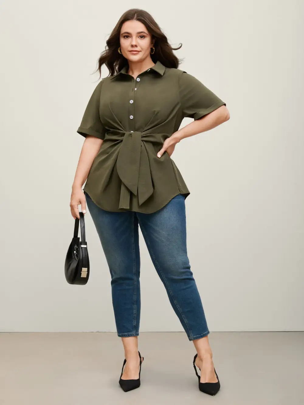 Knotted Front Asymmetrical Hem Blouse