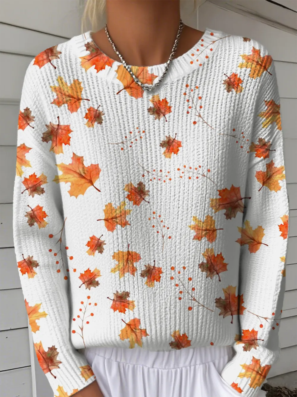 Women's Autumn Pattern Crewneck Sweater Casual Comfort Regular Pullover Sweatshirt