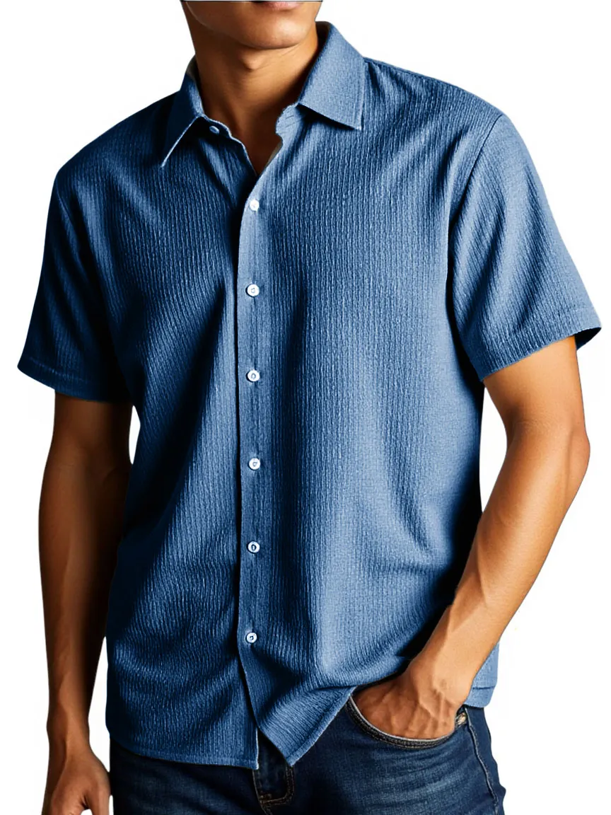 Men's Stylish And Comfortable Everyday Texture Fabric Short-sleeved Lapel Shirt