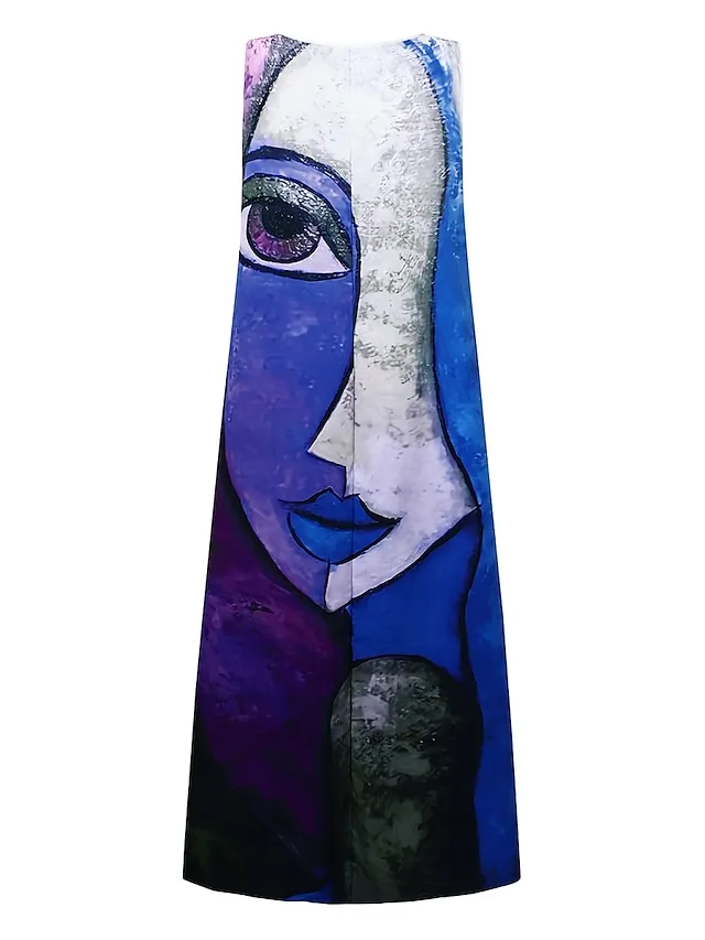 Women's Casual Dress Shift Dress Long Dress Maxi Dress Blue Purple Yellow Sleeveless Color Block Print Spring Summer Crew Neck Modern Daily Vacation Summer Dress Regular Fit 2023 S M L XL XXL 3XL