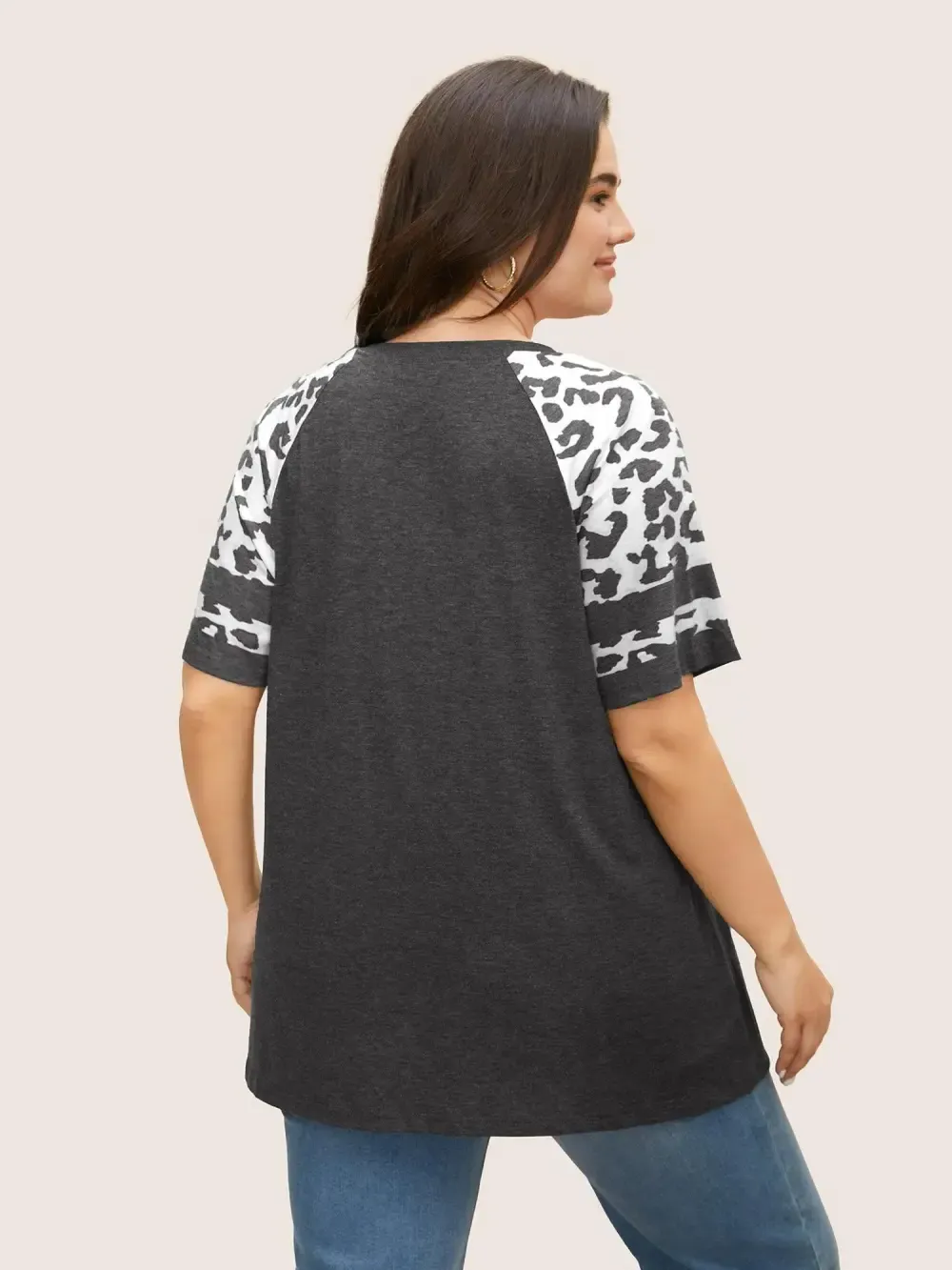 Ditsy Floral Colorblock Contrast Raglan Sleeve T-Shirt