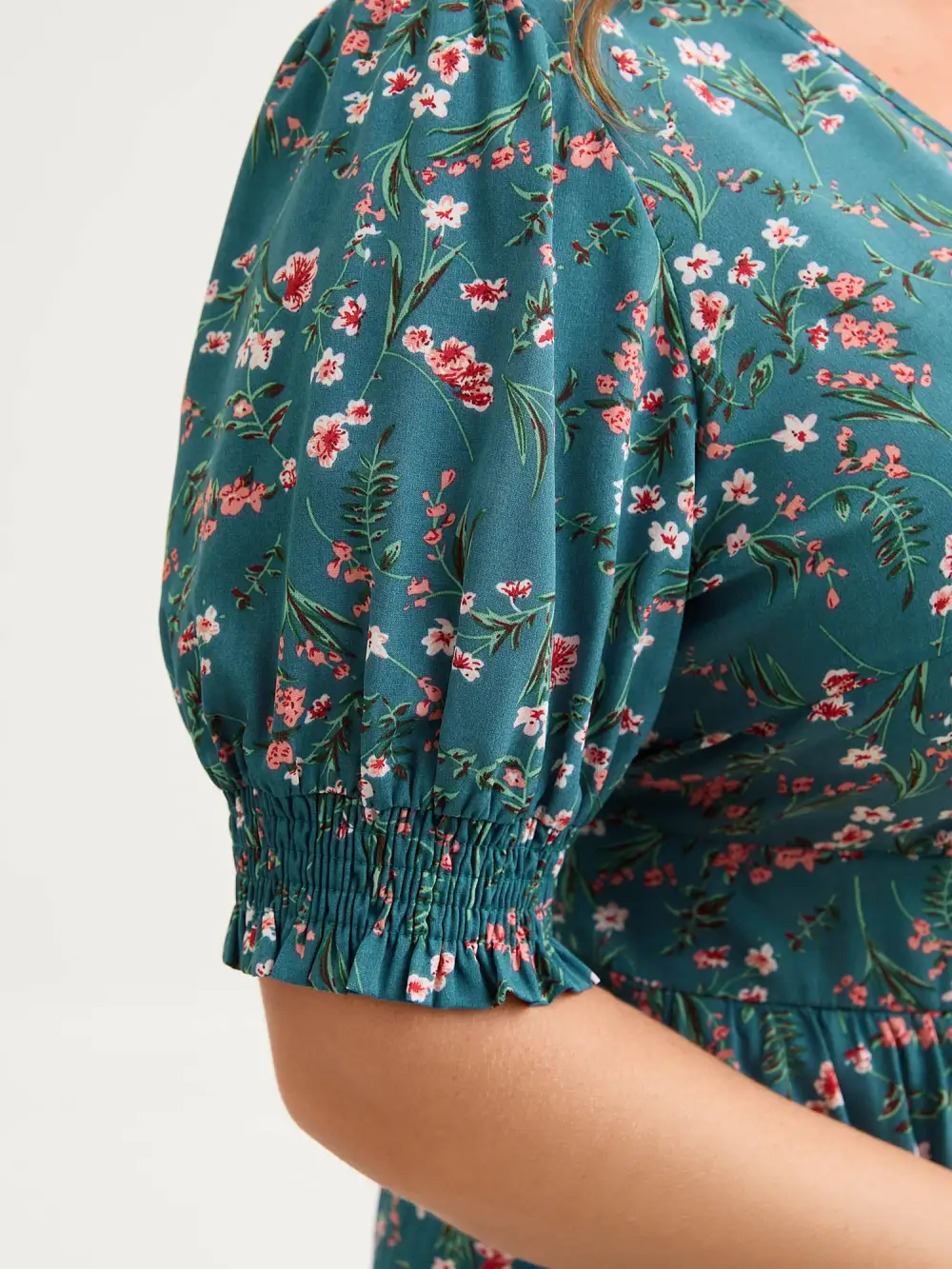 Retro Floral Print Button Detail Midi Dress