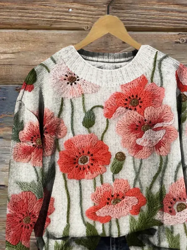 Casual Regular Fit Floral Knitted Sweater