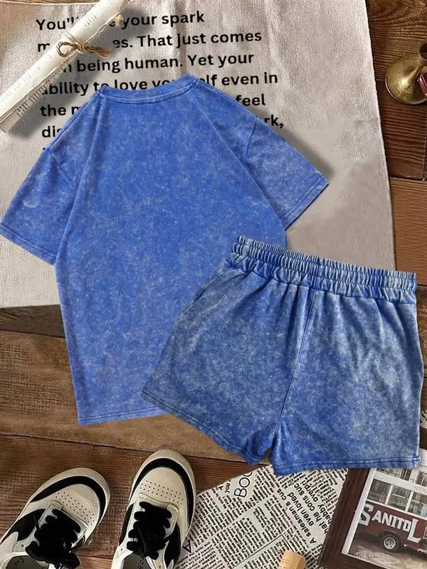 Women's Solid Tee & Denim-Print Shorts – Casual Summer Outfit for Daily Wear