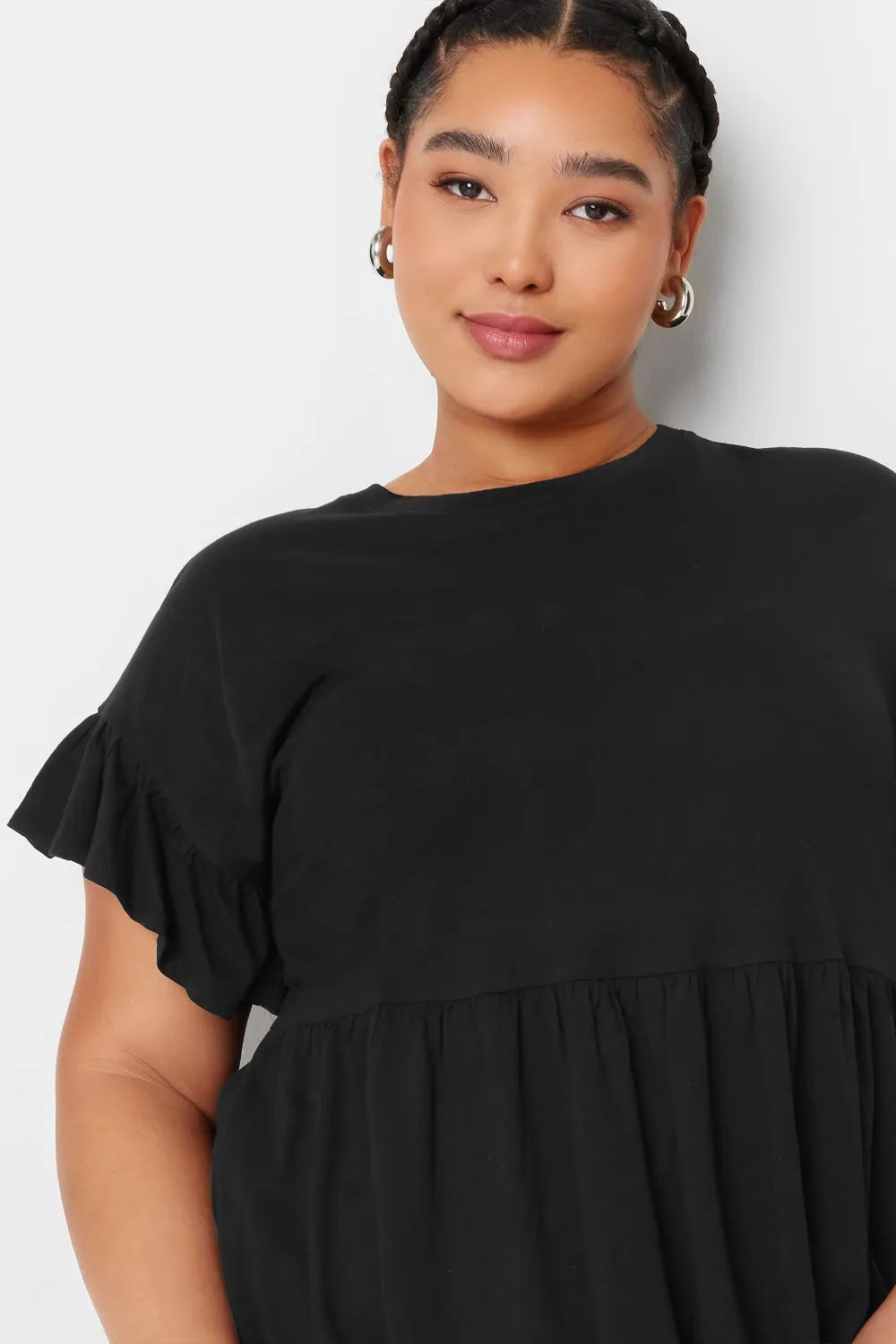 YOURS Curve Black & White Stripe Frill Sleeve Smock Tunic Dress