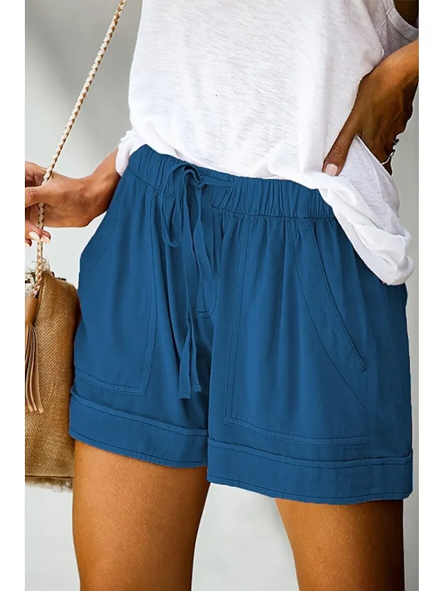 Women's Basic Essential Casual Shorts Wide Leg Baggy Pocket Short Daily Holiday Micro-elastic Simple Cotton Blend Lightweight Outdoor Mid Waist Light Blue Wine Red Pink ArmyGreen Orange & Red