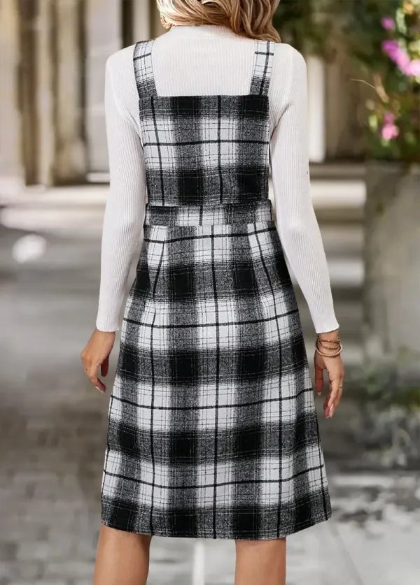 Black Tummy Coverage Plaid Sleeveless Tank Dress