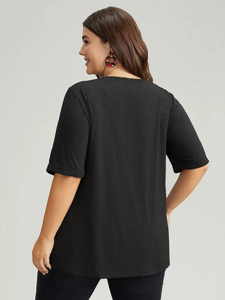 Christmas Gingham Patchwork V Neck T-shirt