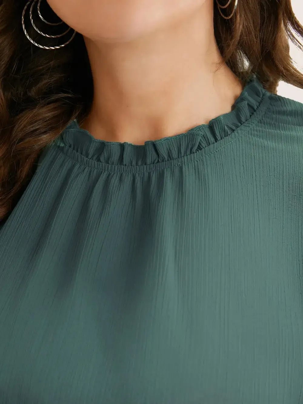 Plain Mock Neck Cap Sleeve Ruffle Trim Blouse