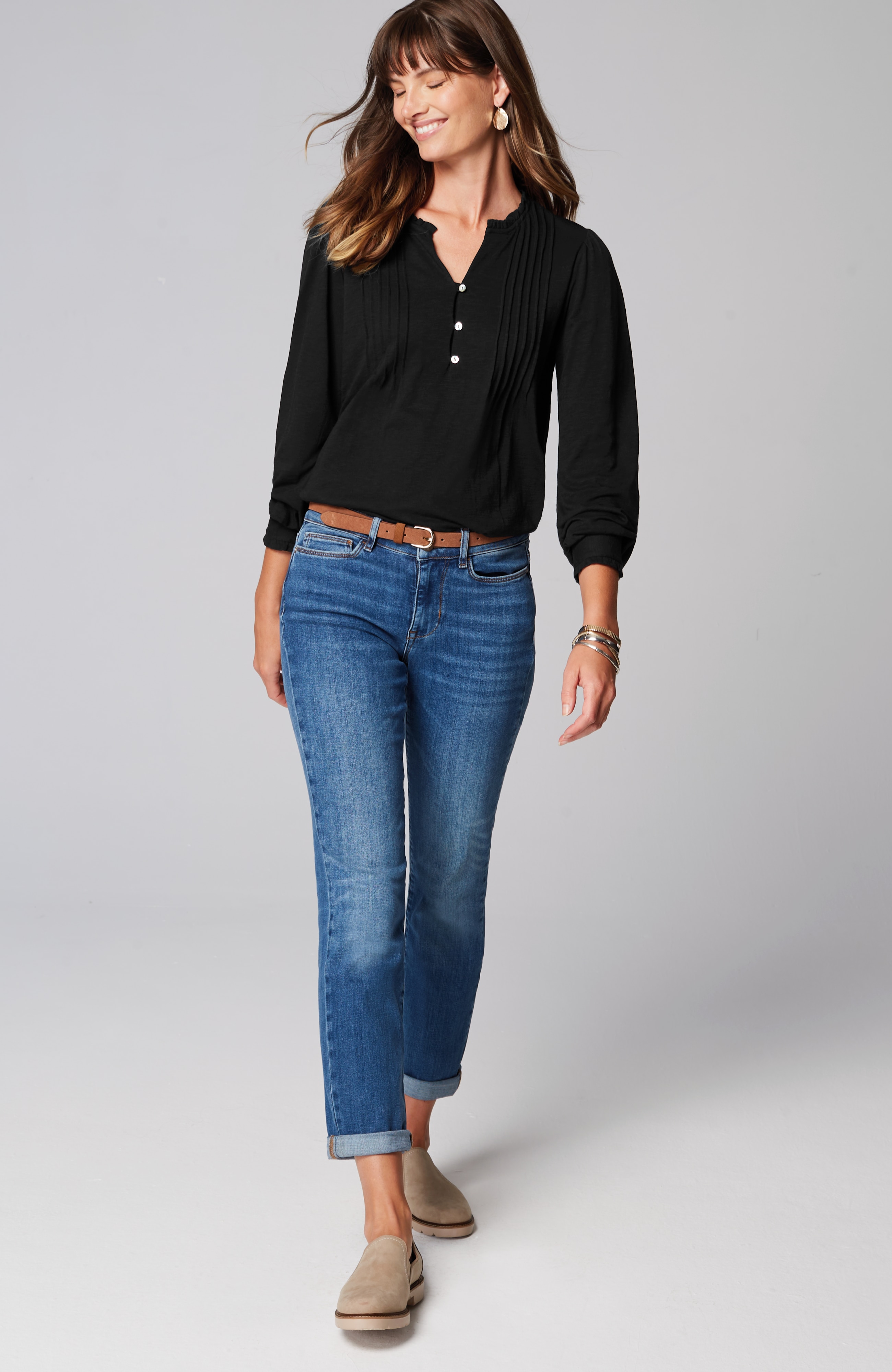 Ruffle-Trim Pintucked Tunic