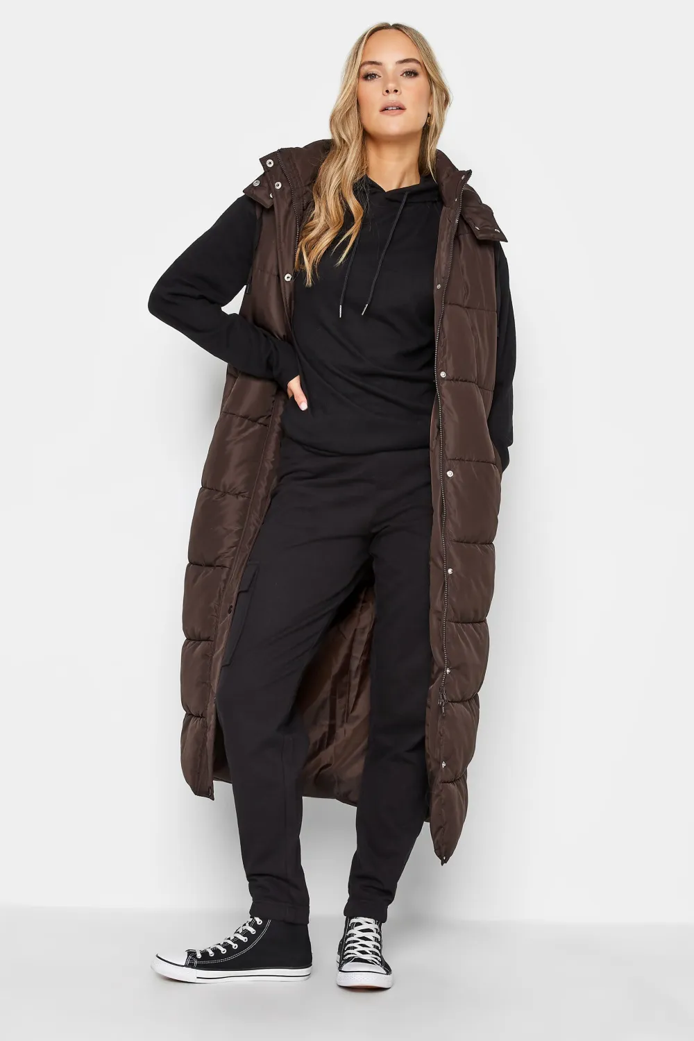 LTS Tall Chocolate Brown Midaxi Padded Gilet