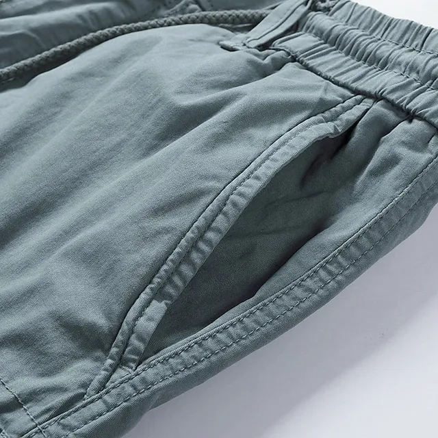 Men's Cargo Shorts Hiking Shorts Elastic Waist Multi Pocket Multiple Pockets Plain Comfort Breathable Knee Length Casual Daily Fashion Streetwear ArmyGreen Black