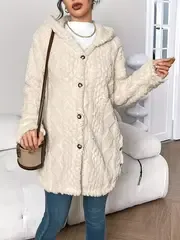 Elegant Beige Quilted Faux Fur Hooded Cardigan